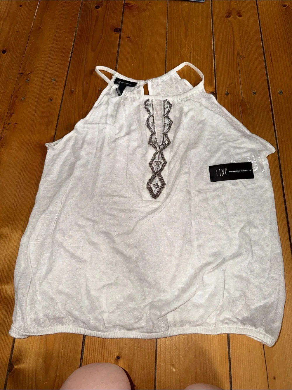 INC International Concepts 100% linen White Halter Embellished Tank NWT size XL